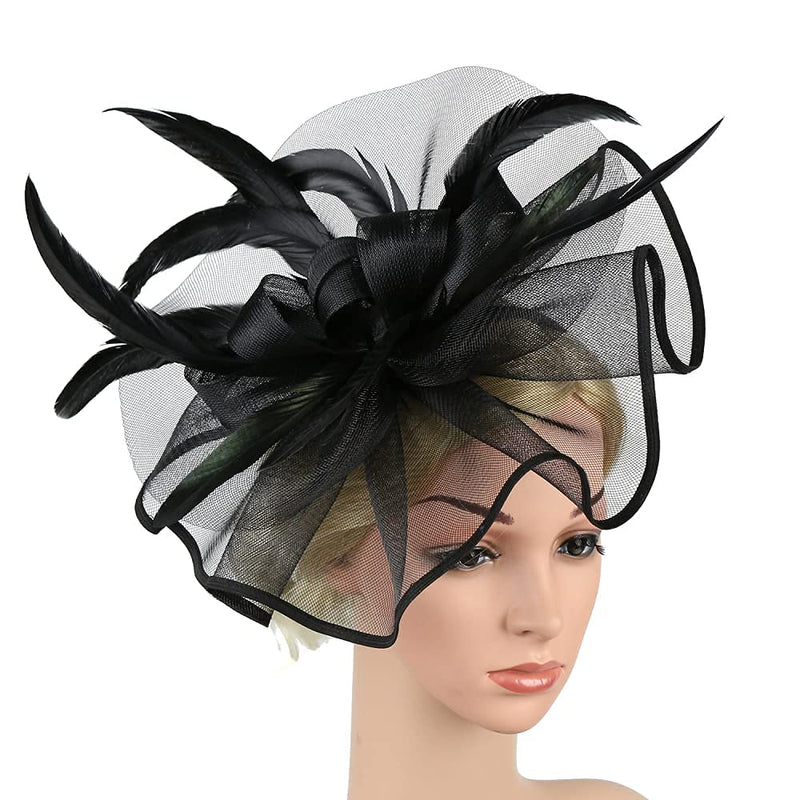 [Australia] - MIQIQAO Fascinators Hat for Women Tea Party Headband Wedding Cocktail Flower Mesh Feathers Hair Clip BigBlack3 
