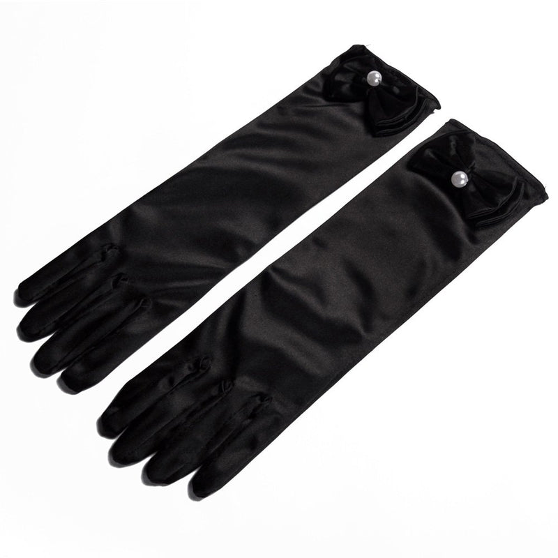 [Australia] - Lusiyu Girl Solid Color Long Elbow Length Formal Pageant Glove Black 