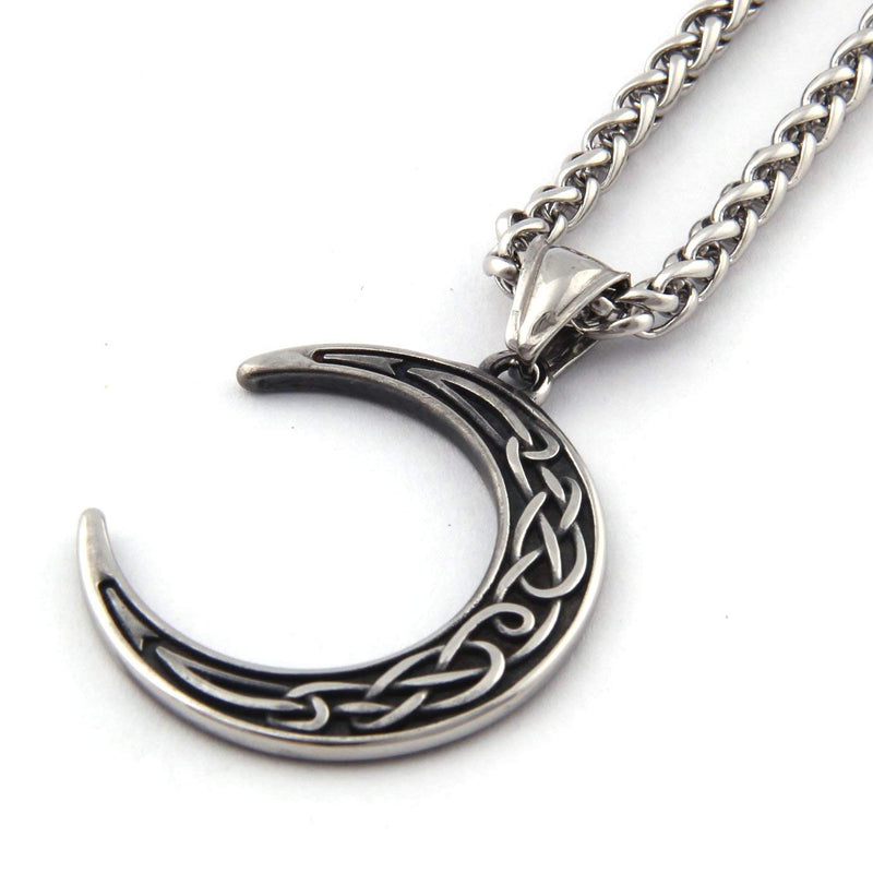 [Australia] - GUNGNEER Stainless Steel Celtic Knot Crescent Moon Pendant Necklace Irish Protection Accessories Keel Chain Jewelry 20.0 Inches 