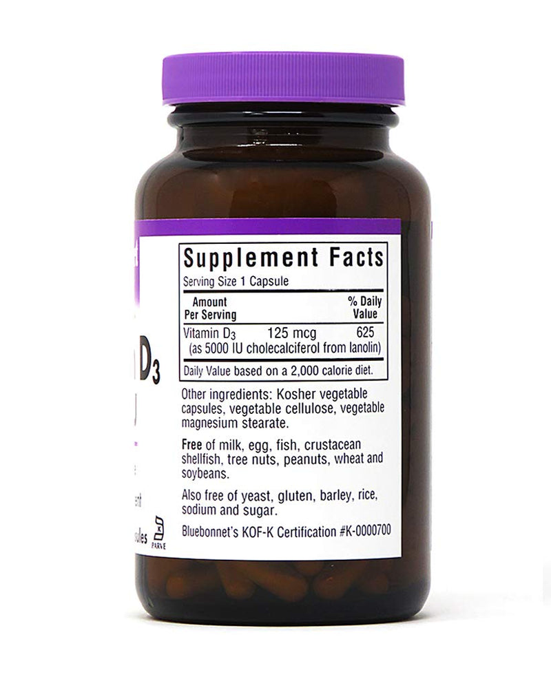 [Australia] - Bluebonnet Vitamin D3 5000 IU Vegetable Capsules, 120 Count 
