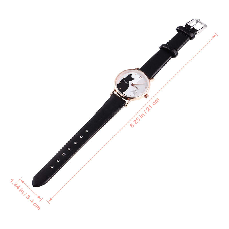 [Australia] - UKCOCO Women Watches Cartoon Lovely Cat Pattern Wrist Watch Leather Quartz Watch for Women Ladies Girls Black 