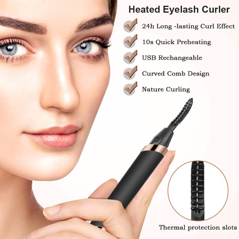 [Australia] - Heated Eyelash Curler, Electric Eyelash Curlers, Rechargeable Lash Curler with Eyelash Comb for Makeup Natural Curling Eye Lashes and 24 Hours Long Lasting (2020 NEW Version) Black 