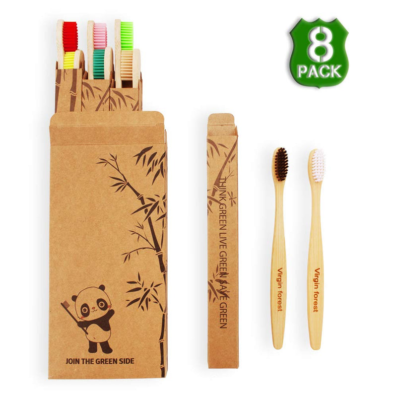 [Australia] - Bamboo Toothbrush, Wooden Toothbrushes, Biodegradable Eco Friendly Vegan Natural Organic Bamboo Charcoal Tooth Brush, Set of 8 Color of Medium Firm Bristles 8 Multicolour 