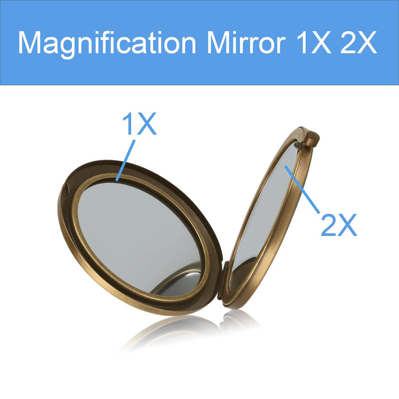 [Australia] - Dynippy Compact Mirror Round Vintage 2 x 1x Magnification Makeup Mirror for Purses and Travel Folding Mini Pocket Mirror Portable Hand for Girls Woman Mother - Flower Vintage Flower 