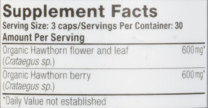 [Australia] - Oregon's Wild Harvest, Certified Organic Hawthorn Capsules for Natural Health, 1200 MGS, 90 Ct 