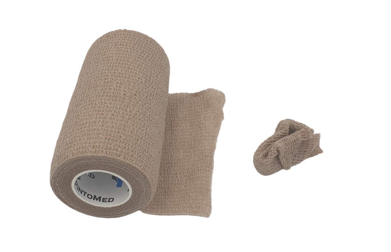 [Australia] - PintoMed - 10 x Skin Colour - Cohesive Bandage Stretched 10 Rolls x 10cm x 4.5m Self-Adhesive Flexible Bandages, First Aid Sports Wrap Bandages - Pack of 10 