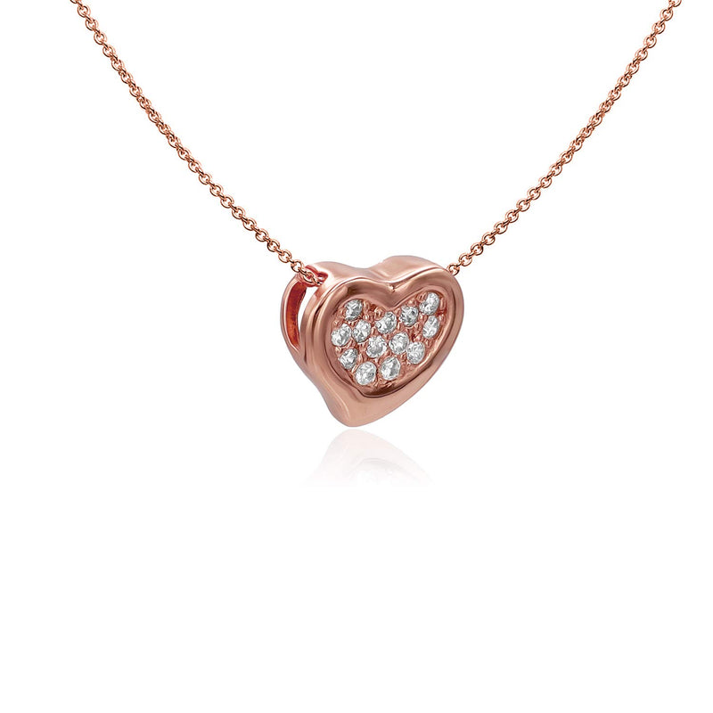 [Australia] - Sea of Ice Sterling Silver CZ Cubic Zirconia Charm Mini Heart Pendant Necklace for Women Girl, 18 Inch Rose Gold Flashed Silver 