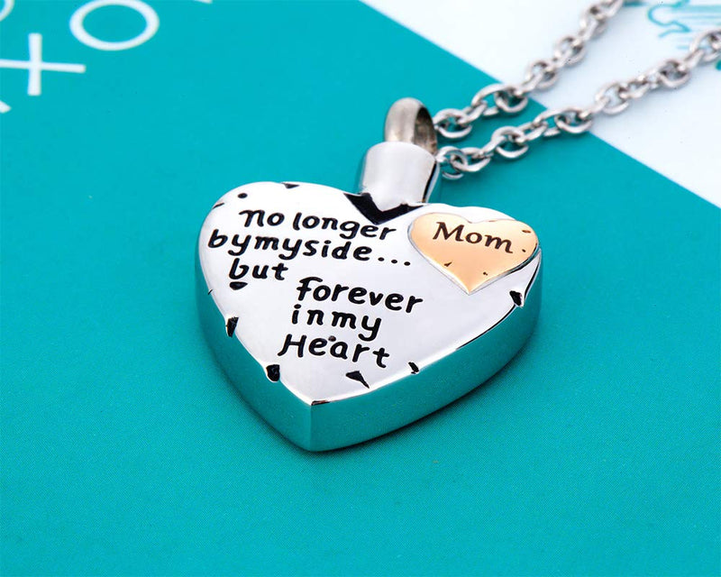 [Australia] - Cremation Jewelry for Ashes Heart Shaped Premium Stainless Steel Keepsake Memorial Necklace Chains for Men Women Carved No Longer By My Side Forever In My Heart (Grandma) Mom 