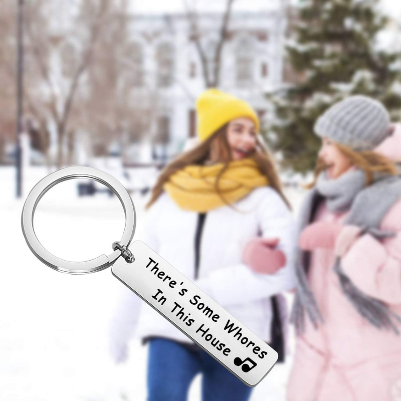 [Australia] - PENQI Funny Best Friend Keychain Long Distance Friendship Jewelry Friendship Gift There's Some Whores in This House Keychain Music Lover Gift 