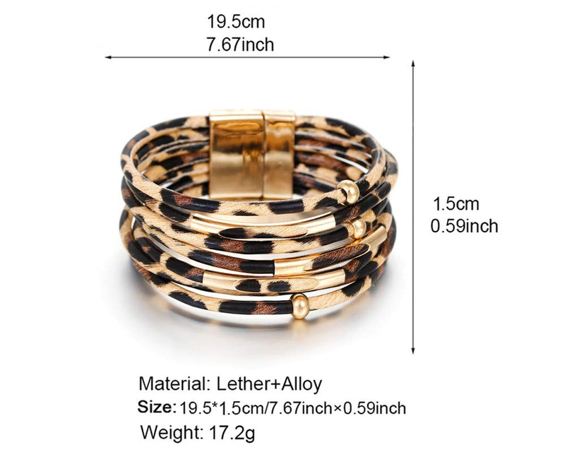 [Australia] - Fesciory Leather Wrap Bracelet for Women, Leopard Multi-Layer Magnetic Buckle Cuff Bracelet Jewelry A1-Brown Leopard 