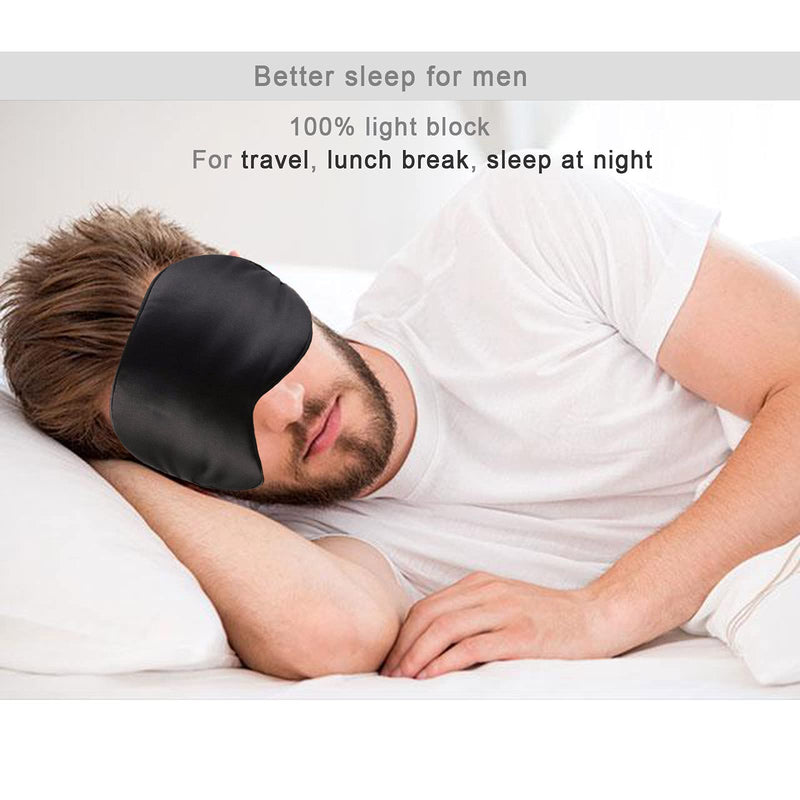 [Australia] - Sleep Eye Mask - Silk Blindfold - Black Eye Mask Made of Natural Silk with Adjustable Strap Comfortable and Light Blocking for Men Women and Kids. 