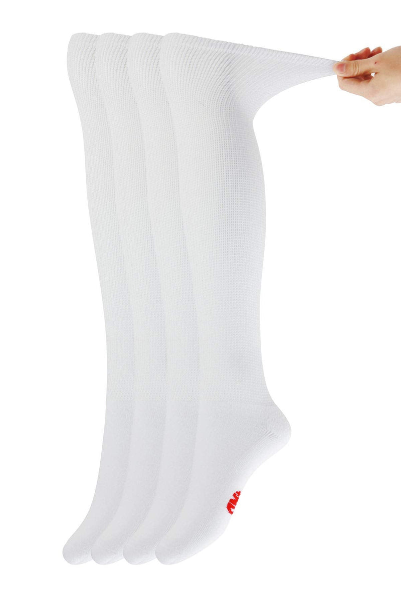 [Australia] - +MD 4 Pack Men’s Extra Wide Non-Binding Diabetic and Circulatory Bamboo Over The Knee Socks with Cushioned Sole 4White13-15 Sock Style13-15,mens Shoe Style11-14 White(4 Pairs) 