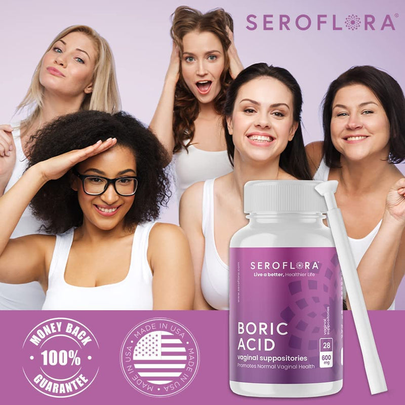 [Australia] - Seroflora Boric Acid Vaginal Suppositories for Women + 1 Suppository Applicator - Helps Support Vaginal Odor pH Balance, Yeast Infection and Bacterial Vaginosis 
