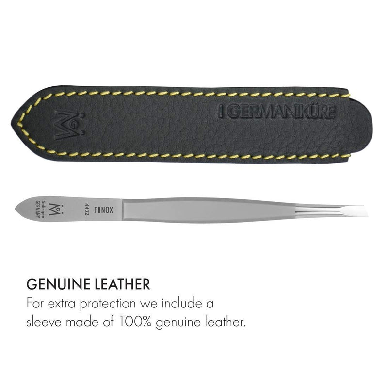 [Australia] - GERMANIKURE Professional Precision Slanted Tweezers - FINOX Stainless Steel in Leather Case - Ethically made in Solingen Germany - 4402 