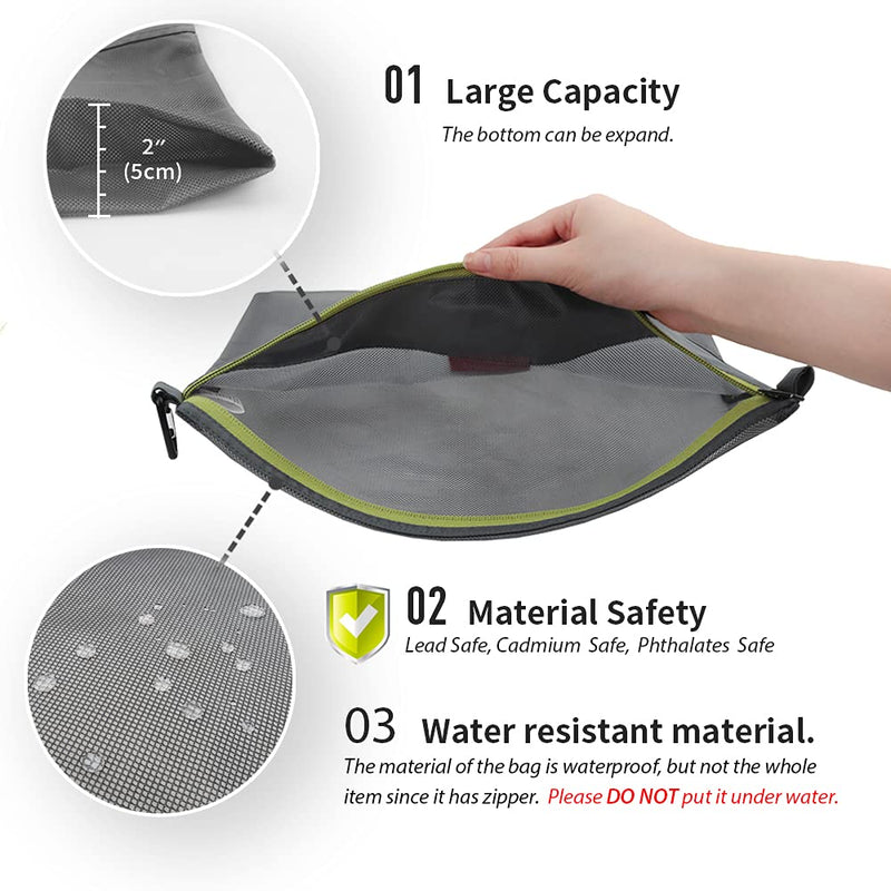 [Australia] - pack all Water-Resistant Material Zipper Pouch, Mesh Zipper Bags for Storage, Travel, Office (Gray, Medium) M Gray 