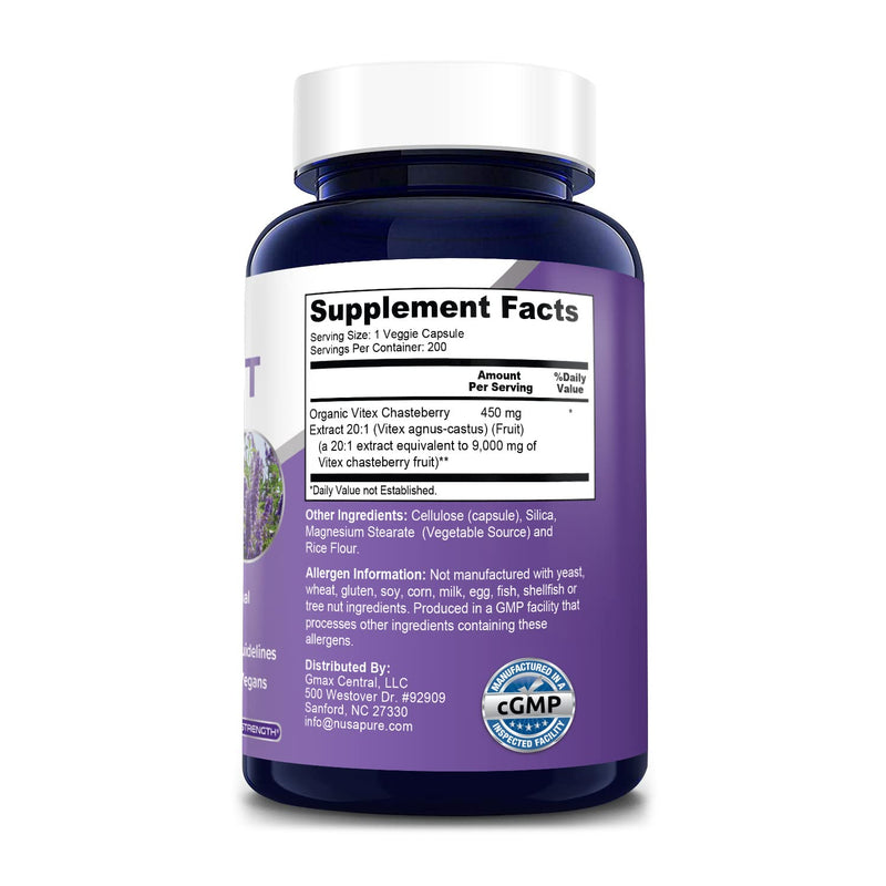 [Australia] - Vitex Chasteberry Fruit 20:1 Extract 9,000 mg -200 Veggie Caps 200 Days Supply (Non-GMO & Gluten Free) 