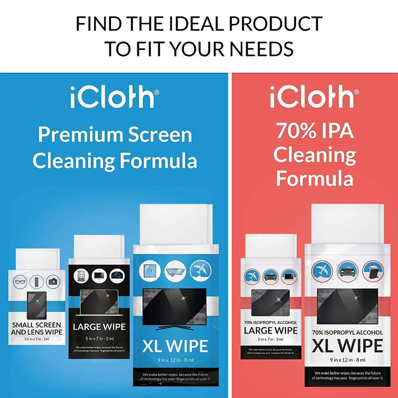 [Australia] - iCloth XL Screen Cleaning Wipes [12 x 9 Inches - 24 XL Wipes] Safe for All Screens and Glasses, Pro-Grade, Individually Wrapped, 1 Screen Cleaner Can Clean Several Screens, Displays, TV's or Monitors 