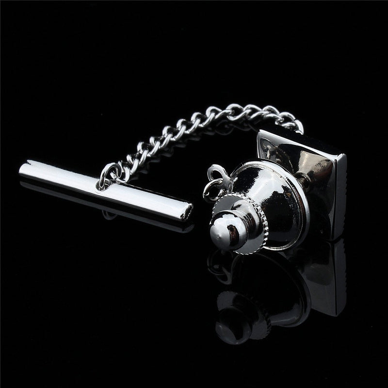 [Australia] - HAWSON Mens Square Tie Pins Ties Tack with Chains Check Tie Clips Silver Color 