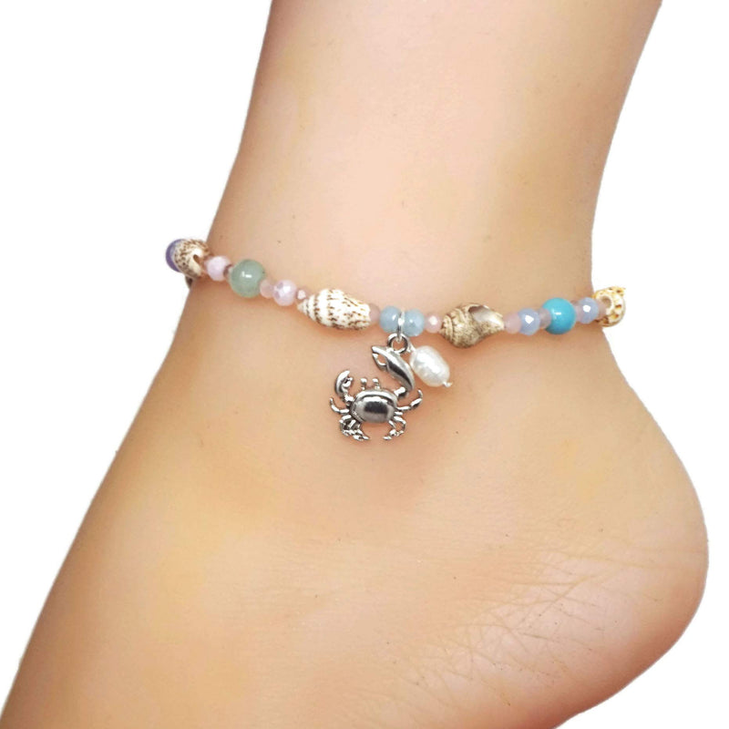 [Australia] - Elosee Sealife Theme Seashell Freshwater Pearl Bead Anklet Crab - Multi Color 