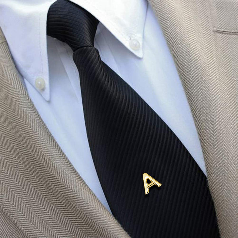 [Australia] - AMITER Men Tie Tack Initial Silver Gold Tie Pin with Chain - Best Accessories for Necktie, Bow Tie, Hat and Suspenders Gold A 