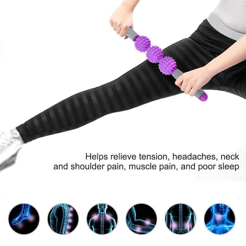 [Australia] - Huairdum Yoga Muscle Roller Stick, Cellulite Spiky Ball Back Arms Shoulder Leg Body Massage Tools Deep Tissue With Spiky Balls Waist Relaxation Fitness Exercise Stick #4 