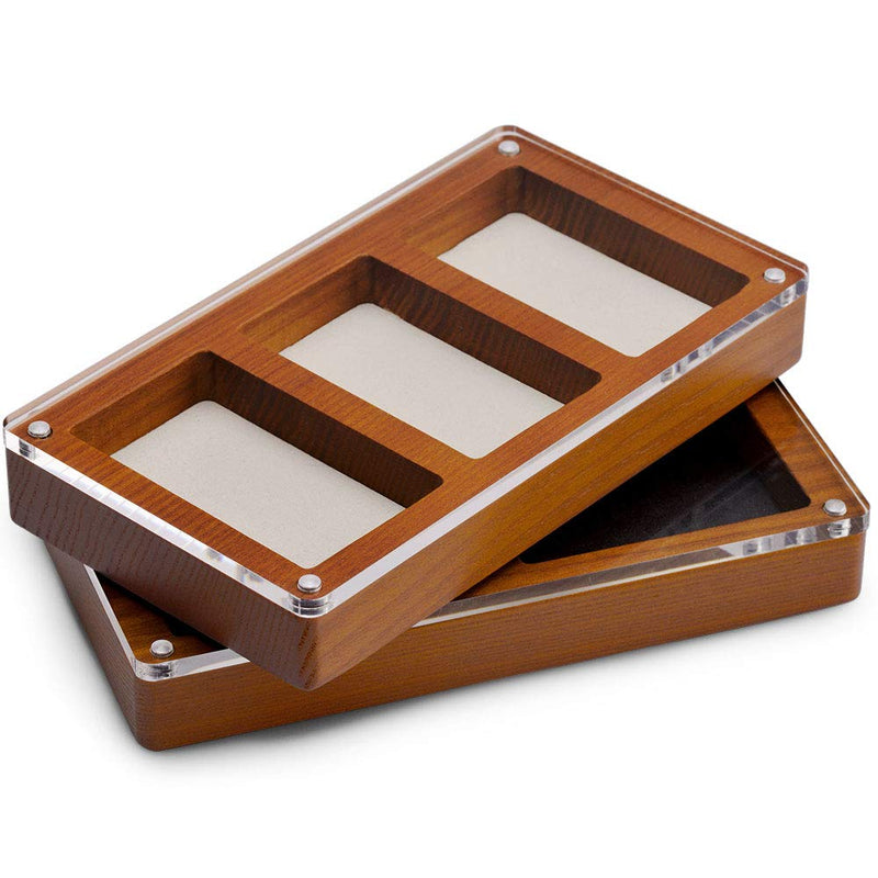 [Australia] - Oirlv Solid Wooden Glass Top Jewelry Display Case,Wooden Small Jewelry Tray for Collectibles Home Organization Accessories Storage Box with Lid(Creamy-white) Creamy-white 3 Grids 