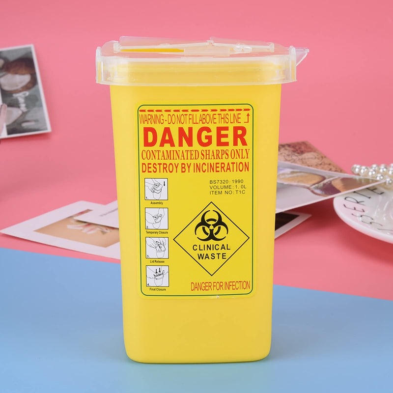[Australia] - Sharps Bin, Jadeshay Mini Sharp Needle Tattoo Container Plastic Sharp Container Needle Disposal,1L Medical Waste Bin Box (Yellow) Yellow 