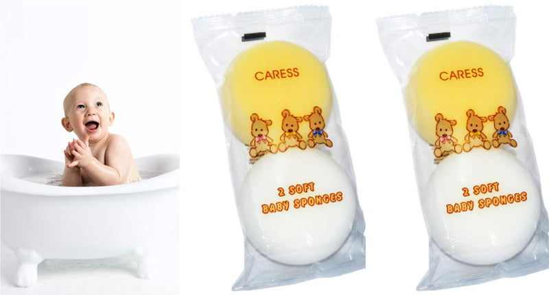 [Australia] - 4 x Baby Bath Sponge Body Puff Soft and Gentle on Newborn and Older Babies - Perfect for Sensitive Skin 