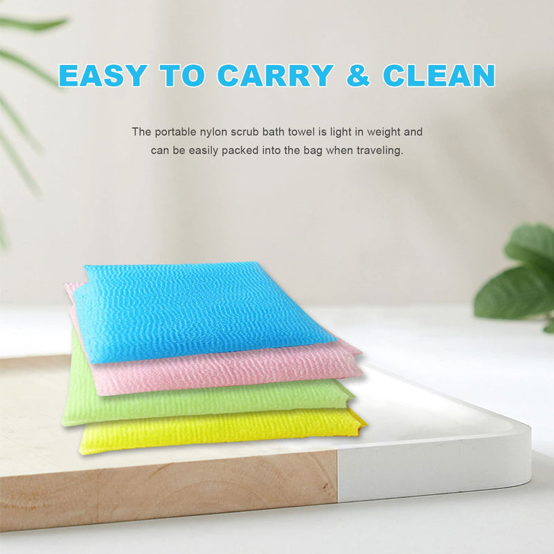 [Australia] - VIKSAUN 4 PCS Multicolour Nylon Japanese Exfoliating Cloth Nylon Scrub Bath Towel, Long 90cm, Body Shower Cleaning Sponges Wash Cloth Towel Body (4 pcs) 