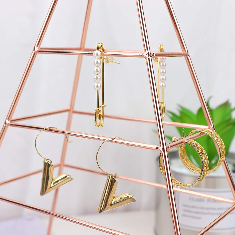 [Australia] - MORIGEM Jewelry Organizer, Pyramid 4 Tier Jewelry Tower, Decorative Jewelry Holder Display with White Tray for Necklaces, Bracelets, Earrings & Rings, Rose Gold 