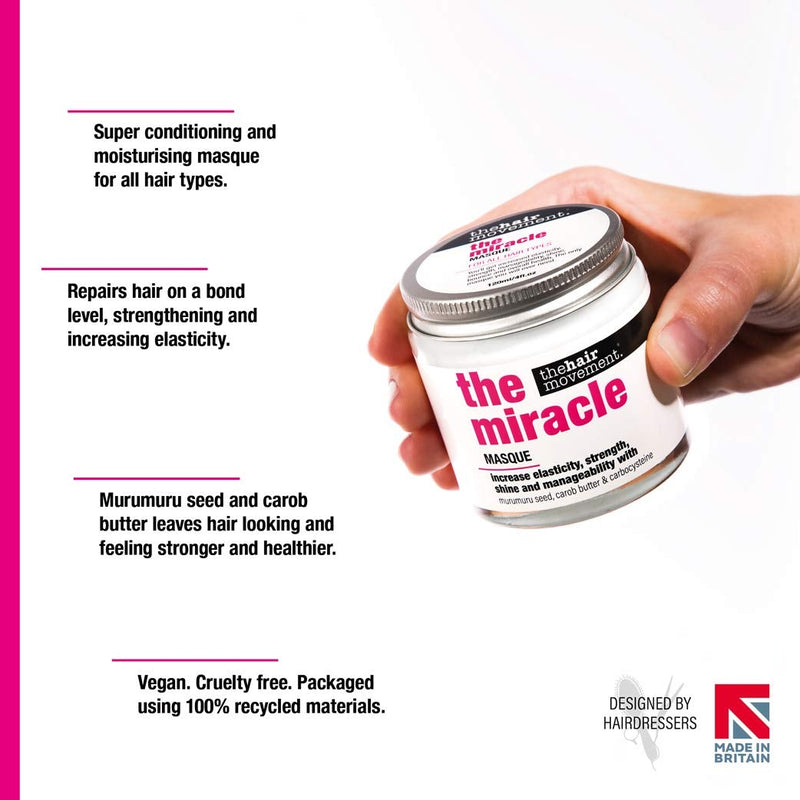 [Australia] - The Hair Movement - Miracle Masque - Repair, Increase Elasticity, Strength, Shine and Manageability - Murumuru Seed, Carob Butter and Carbocysteine - Cruelty-Free, Vegan, 120ml 120 ml (Pack of 1) 