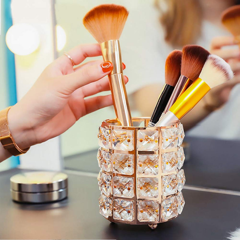 [Australia] - Tasybox Crystal Makeup Brush Holder Organizer, Handcrafted Cosmetics Brushes Cup Storage Solution (Gold) Gold 