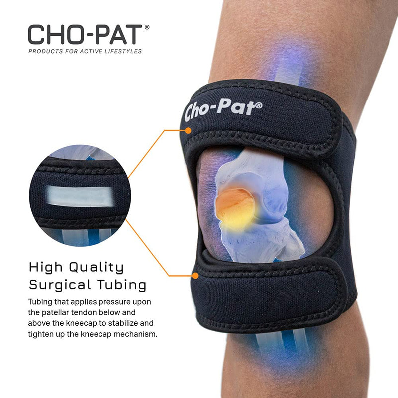 [Australia] - Cho-Pat Dual Action Knee Strap, Provides Full Mobility and Pain Relief for Arthritic, Weakened Knees, Tendonitis, Osgood Schlatter’s, Meniscus Tears, and Chondromalacia, Black, Medium 