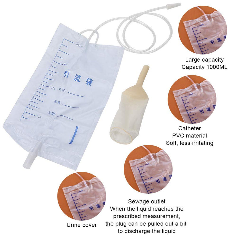 [Australia] - Yctze Male Urinal Bag, 25pcs Disposable Drainage Bag Urine Collection Bag Leg Bags Urine Drainage Bags,1000ML 