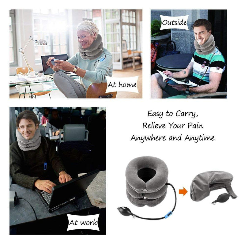 [Australia] - TEEROVA Cervical Neck Traction Collar Device Inflatable Spine Alignment Pillow Instant Pain Relief for Chronic Neck and Shoulder Pain (Gray) Gray 