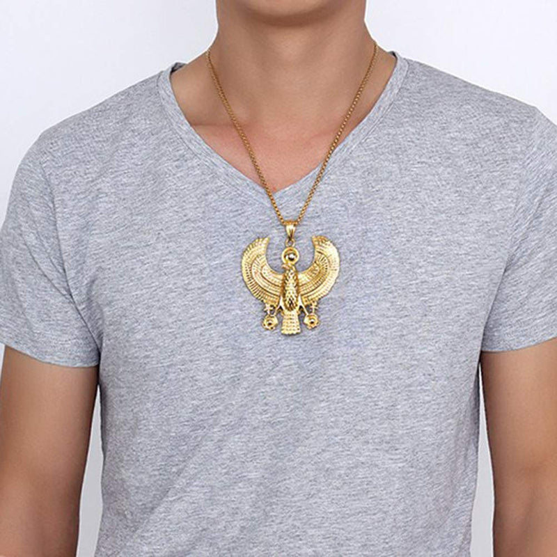 [Australia] - Mgutillart Hip Hop Plated 18K Gold Stainless Steel Egyptian Horus Eagle Pendant Necklace Gold Plated 