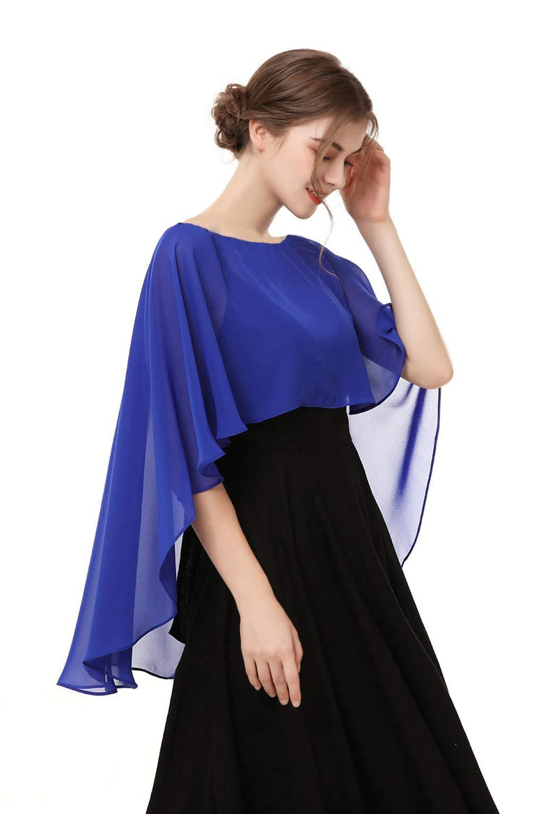 [Australia] - Hotshawl Capelets for women Chiffon Cape Shawls and Wraps for Evening Dress Wedding Capes Cover Up Royal Blue 