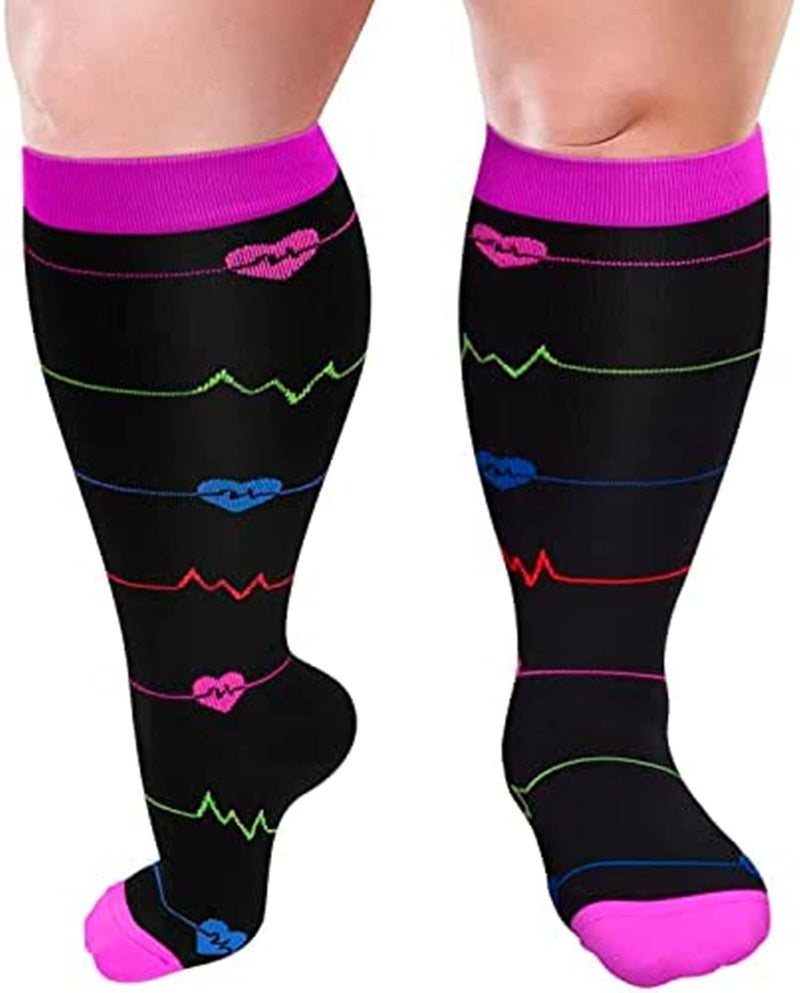 [Australia] - Cheeroyal 1 Pair Plus Size Compression Socks for Women and Men, 20-30mmhg Extra Large Wide Calf Knee High Stockings for Circulation Support 2XL YS001-6 