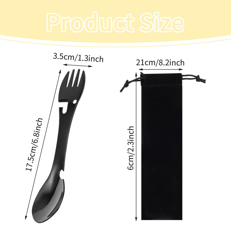 [Australia] - 2PCS Camping Spork, Stainless Steel Spork Spoon Bottle Opener 5 in 1 Functional Utensil with Cloth Case for Travel Camping Cutlery 