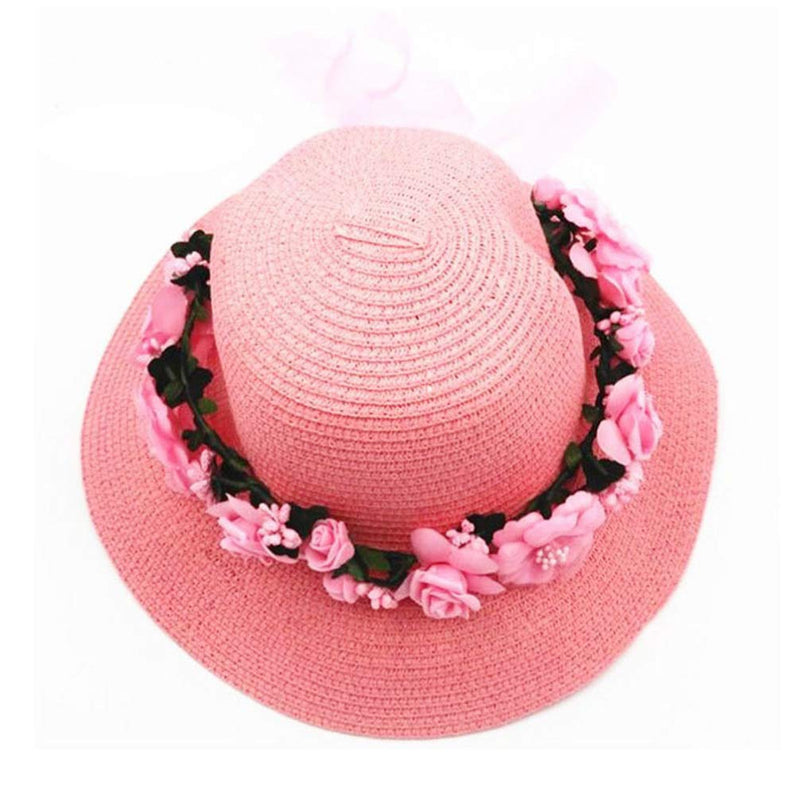 [Australia] - Minkissy Floral Crown Women Handmade Hair Wreath Wedding Bridal Flower Headband for Festival Beach Holiday(Pink) Pink 