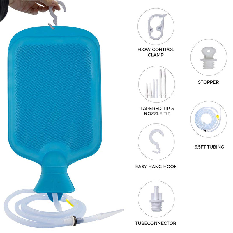 [Australia] - Enema Bag 2L Home Enema Kit with 6.5ft Long Silicone Hose, 7 Enema Tips, Controlable Water Flow Valve, 2 Quart Capacity Hot-Water Bottle for Colon Cleansing Enemas 