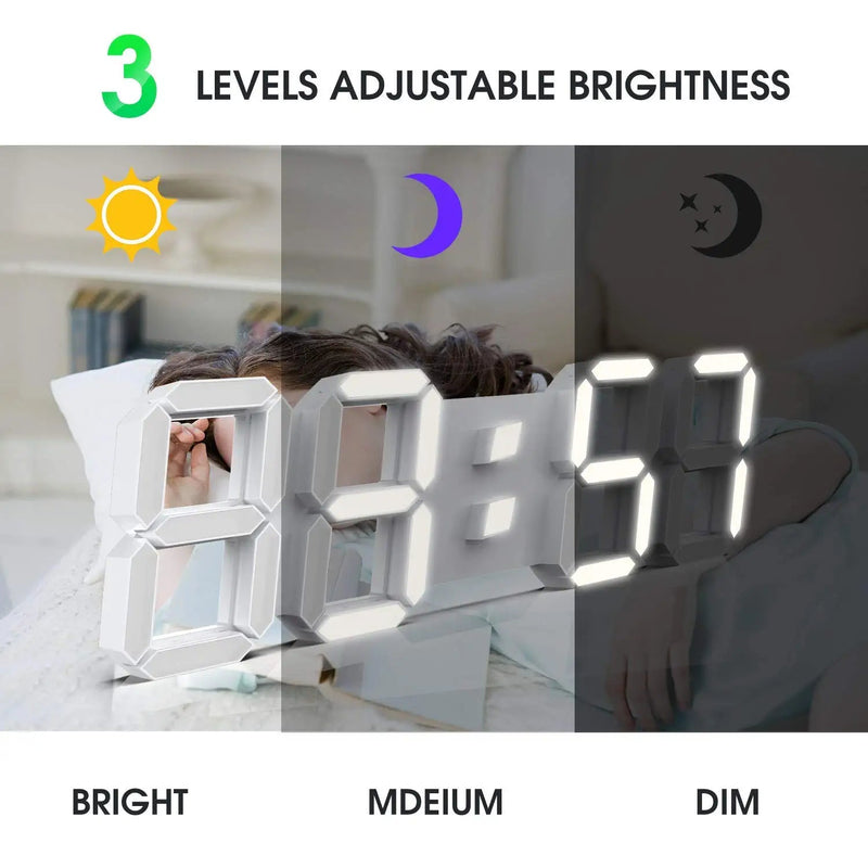 [Australia] - 3D White Digital Wall Clock LED Large Alarm Clock Adjustable Brightness 12/24 Hours Display and Date Display for Kitchen Homes Offices Gyms (15inch) 15 inch 