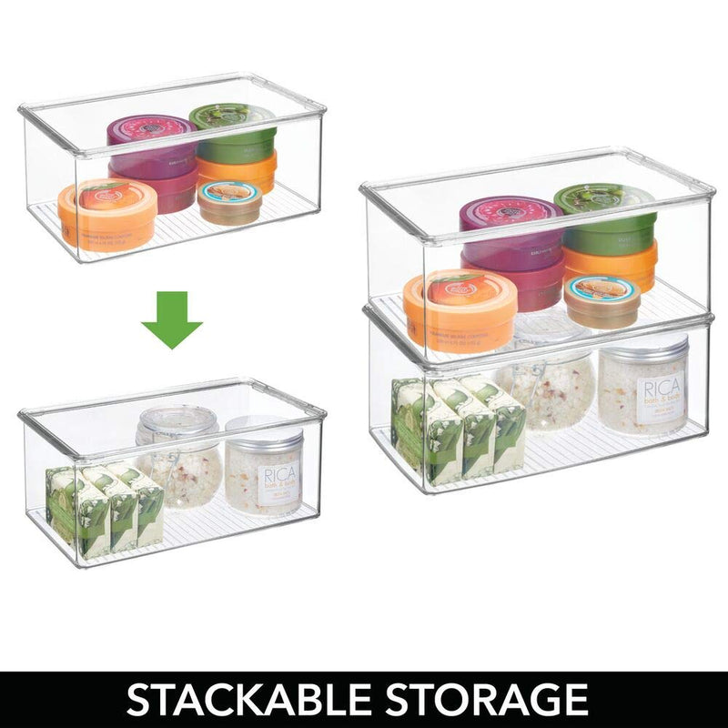 [Australia] - mDesign Bathroom Plastic Stackable Storage Box Container, Hinged Lid - Cabinet, Vanity Organizer for Toiletries, Makeup, First Aid, Hair Accessories, Bar Soap, Loofahs, Bath Salts - Clear 