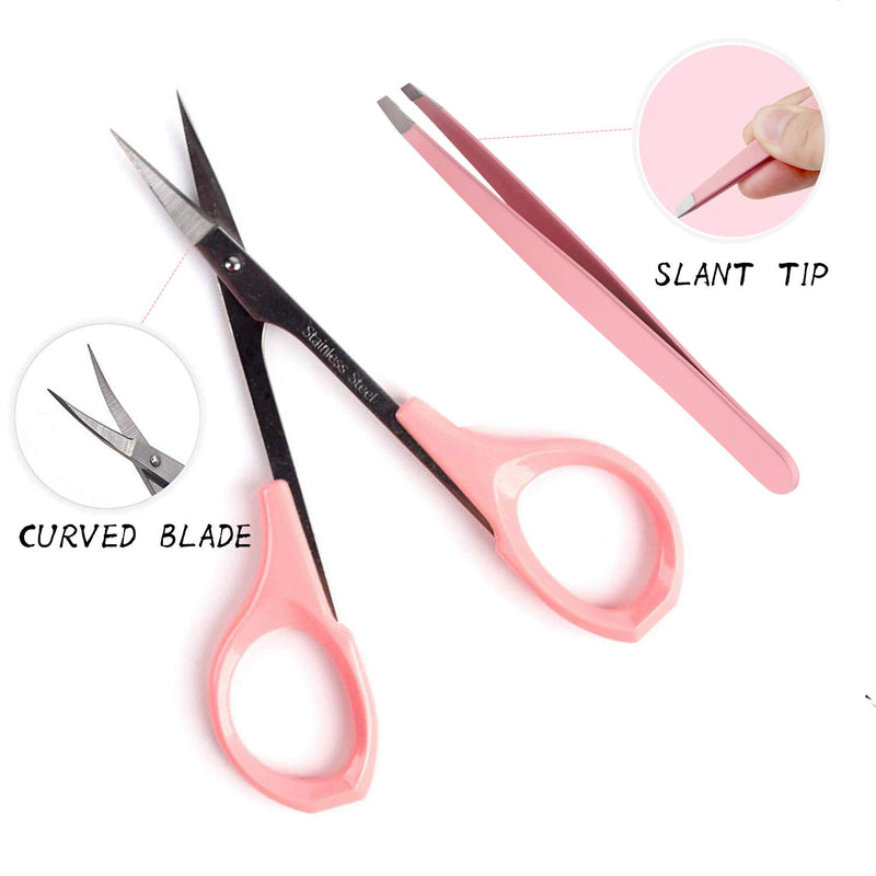 [Australia] - 4" Curved Craft Scissors Stainless Steel Unisex Eyebrow Kit Eyebrow Scissors, Slant Tweezers And Eyebrow Brush for Eyebrow Eyelash Extensions 