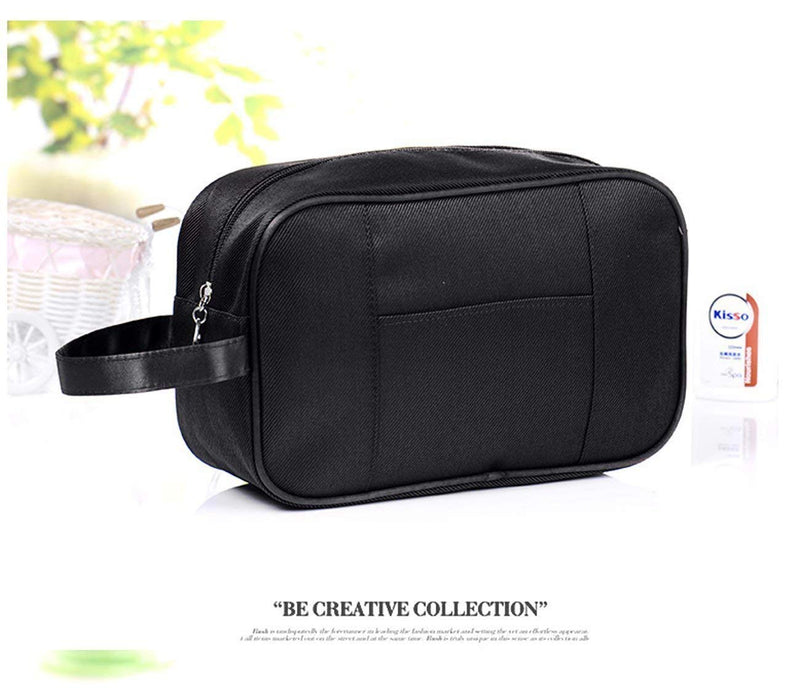 [Australia] - Amoyie Portable Toiletry Bag 2 Set (1 Bag and 1 Toothbrush Cover), Waterproof Gym Wash Bag Slim Dopp Kit Travel Bag Black C 
