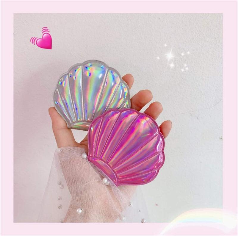 [Australia] - 4 Color Shell Mirror, Double-Sided Magnification Makeup Mirror, Girls Compact Mirror 