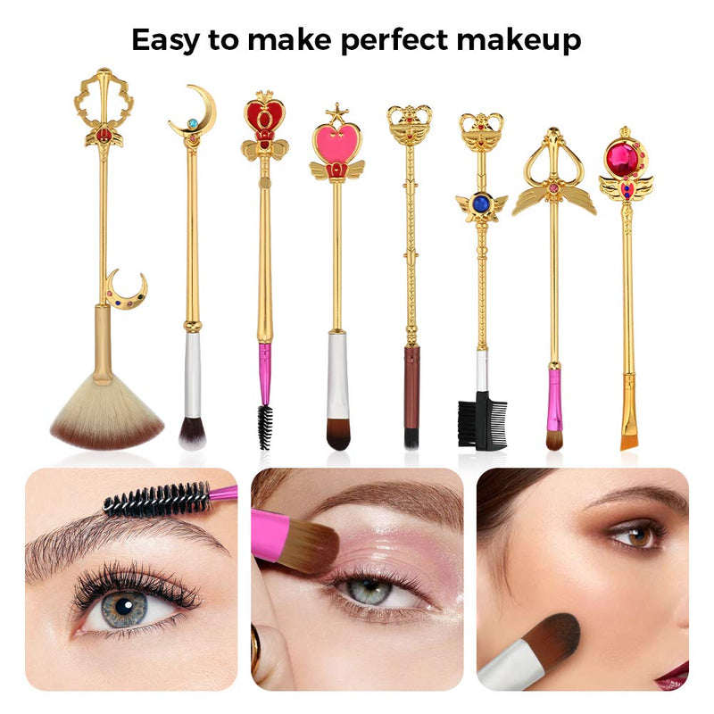 [Australia] - 8pcs Makeup Brushes Set,WeChip Brushes Sailor Cosmetic Brush Tool for Eyebrow Face Powder Foundation Blending Blush Concealer Gold 