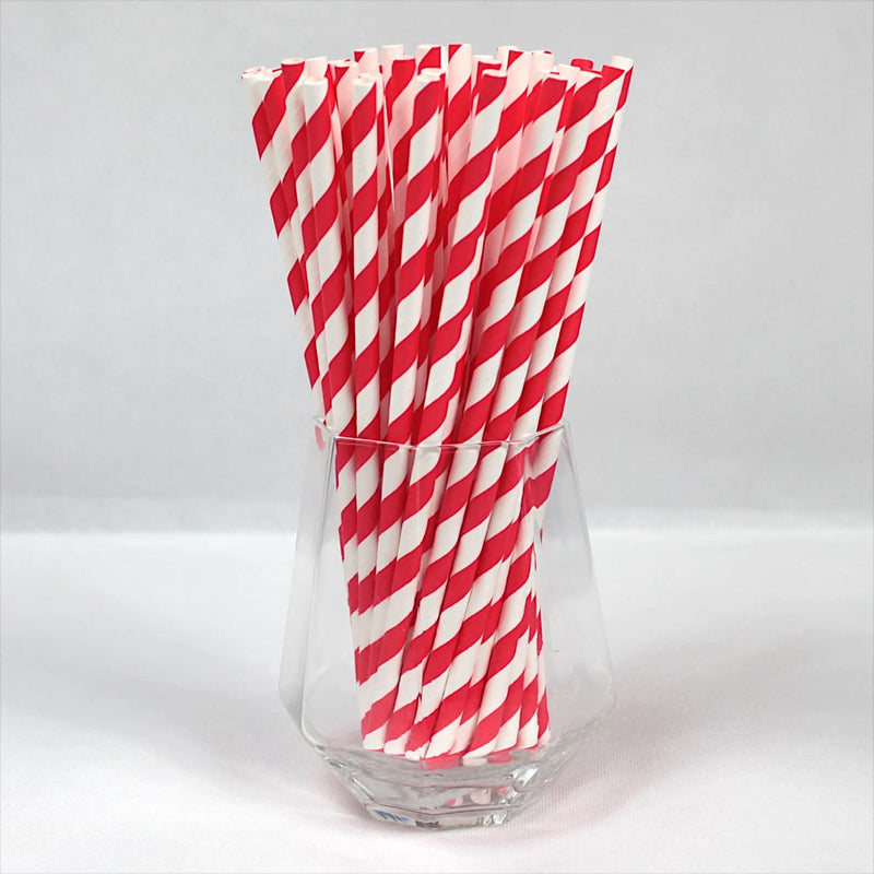 [Australia] - Bright Red Striped Paper Straws (6mm x 200mm) - Pack Size 500 - Biodegradable / Eco-Friendly / Highly Durable / Food Safe / Suitable for All Occasions 