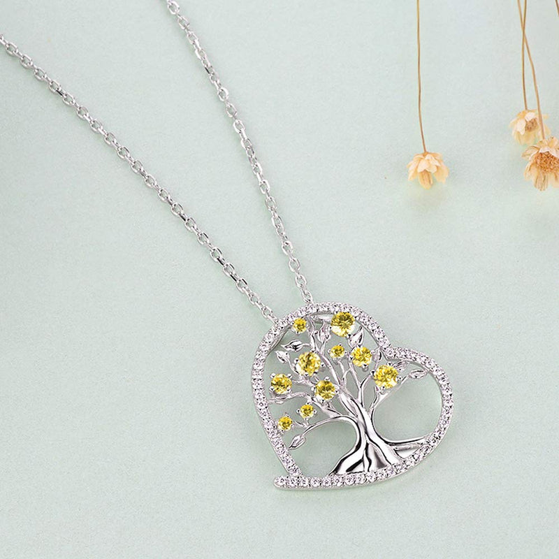 [Australia] - Citrine Jewelry for Women Birthday Gifts Tree of Life Necklace for Mom Wife Sterling Silver Love Heart Jewelry Tree of Life Citrine Love Heart Necklace 
