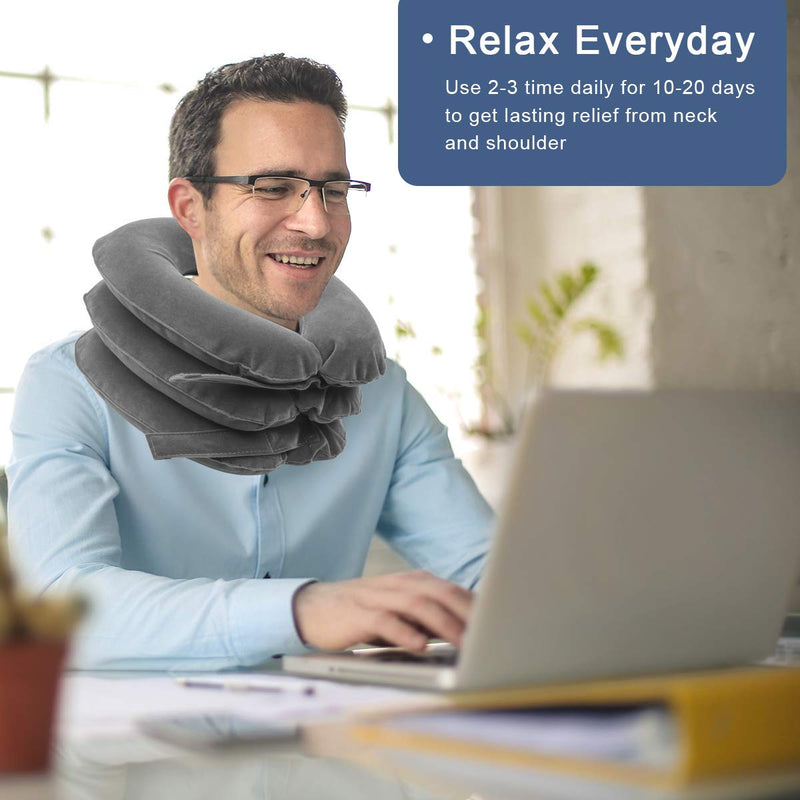[Australia] - Zhichengbosi Neck Traction Device, 3 Layers Inflatable Neck Traction Reduce Head & Shoulder Pain, Adjustable Cervical Neck Stretcher Collar 